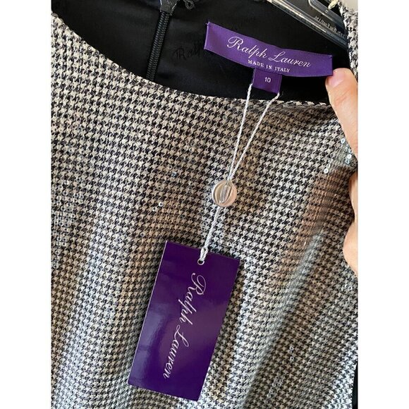 Ralph Lauren Purple Label Corsica Cocktail Dress 10 Houndstooth Sequins - Picture 7 of 14